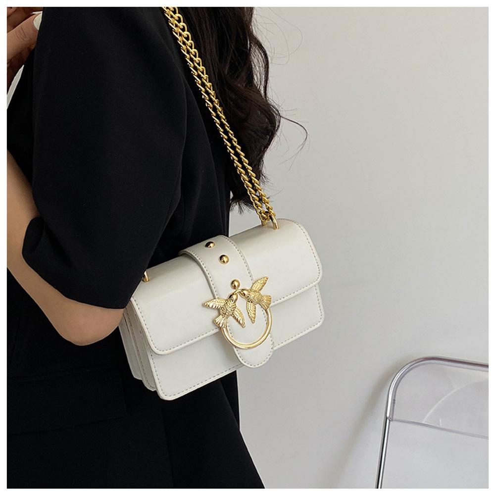 Leather Bag Women's Double Swallow Chain Bag, Retro Pu Leather Flap Shoulder Handbag, Casual Crossbody Purse For Daily, Shopping & Party