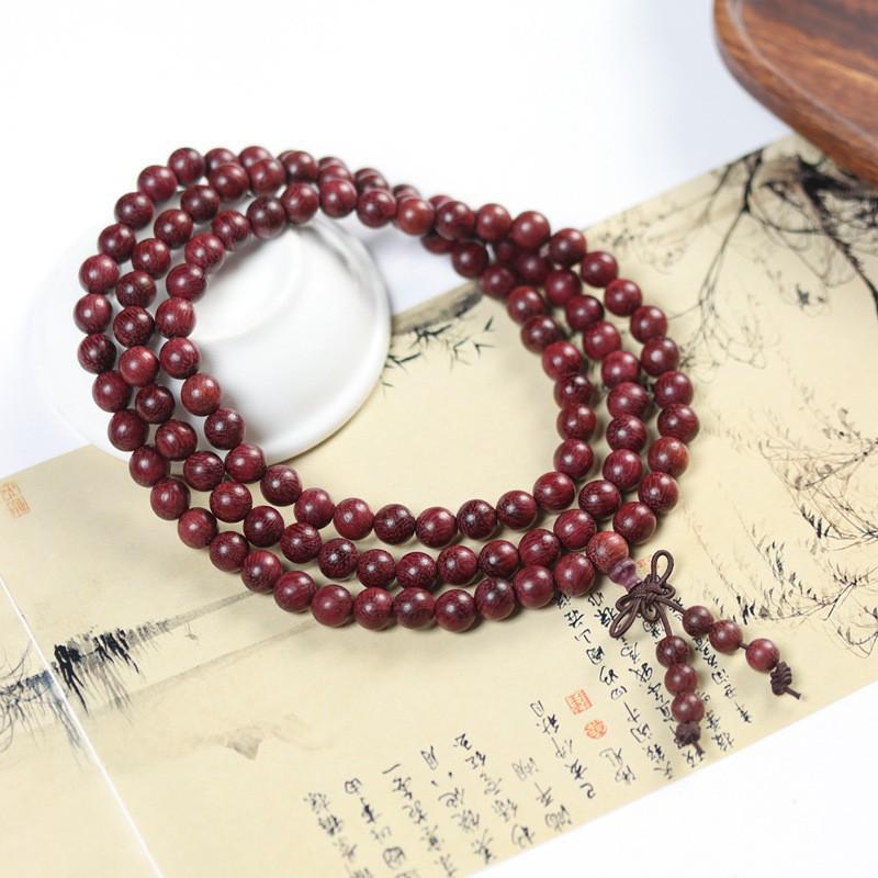 Buddhist Prayer Bracelet - 108 Beads, Multi-strand Sandalwood, Black Rosewood, Wenwan Style