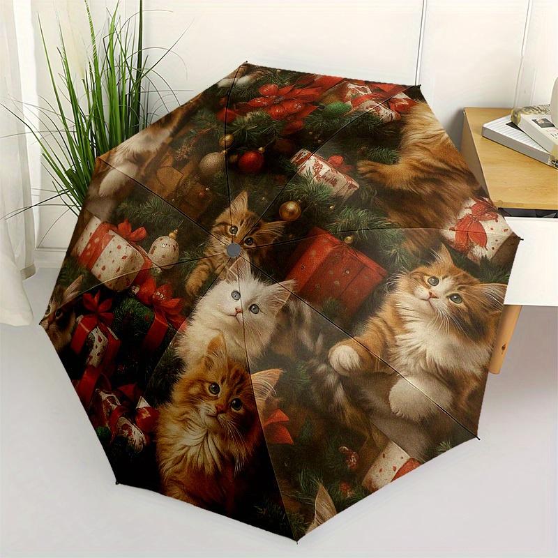 1pc Christmas Cats Themed High-quality Umbrella,Automatic Opening and Closing Umbrella,Multi-functional Umbrella G0811382