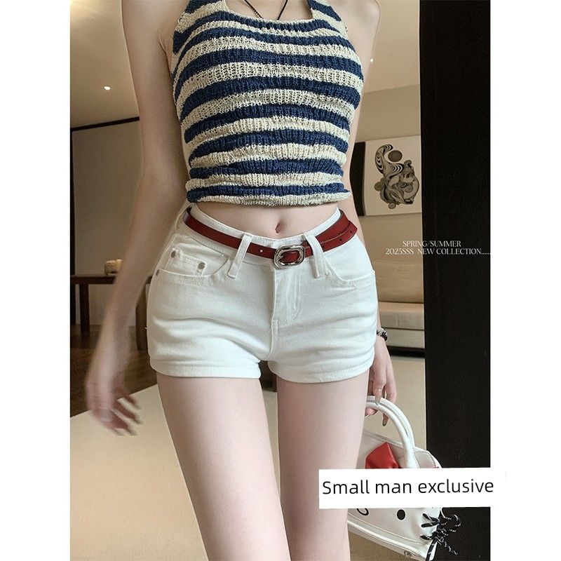 

Small Stylish Unique Pure Color Washed Denim Female Summer New Easiest for Match Low Waist Silm Slimming Shorts White L