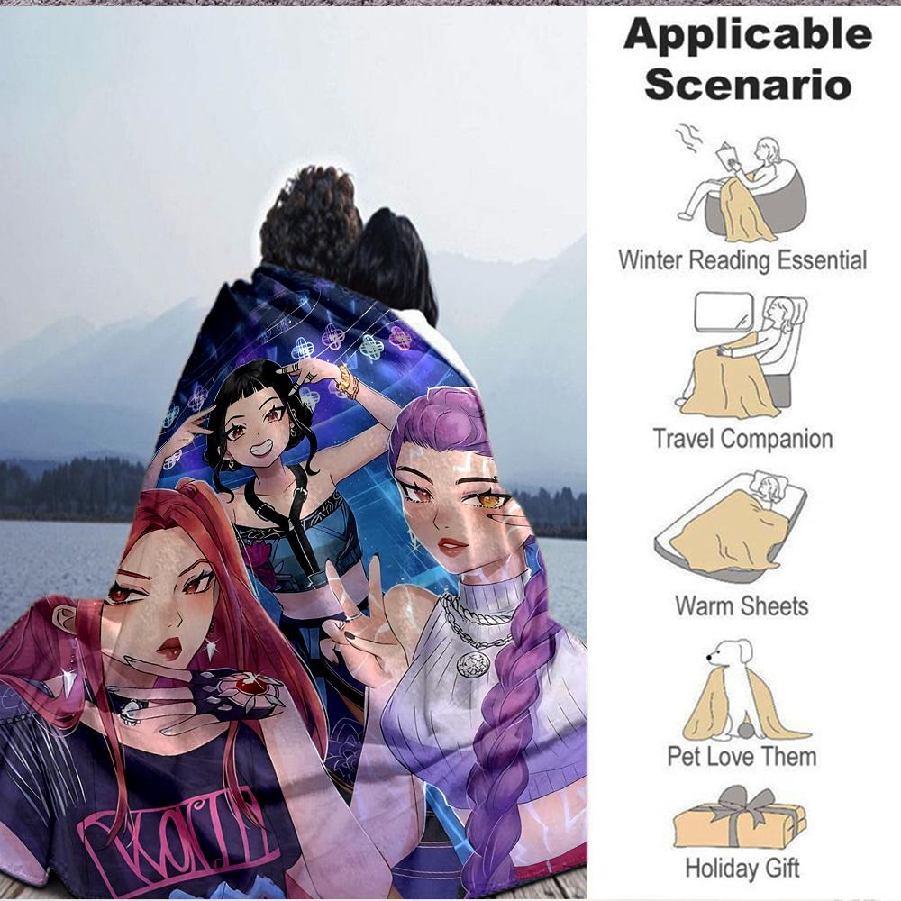 1pc KPop Demon Hunters Cozy Print Blanket Lightweight Warm Flannel Throw Blanket For Sofa, Bed, Living Room