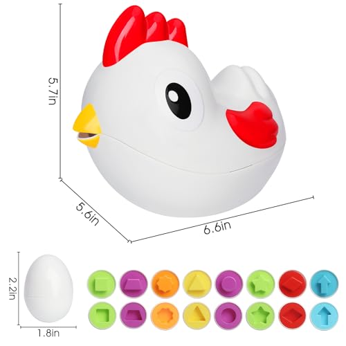 Montessori Matching Eggs, 8-Piece Set with Chicken Designs, Shape Recognition, Color Recognition, Early Educational Toy, Gift for Toddlers and Kids [P