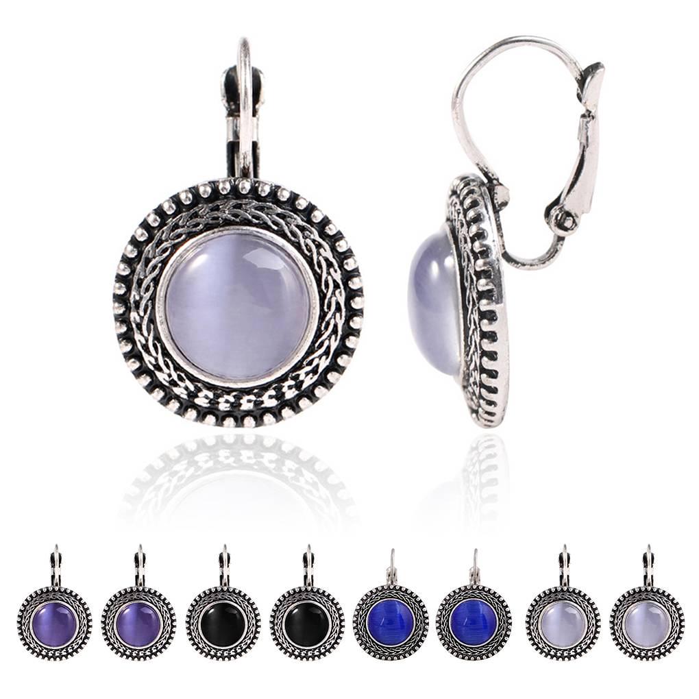 1 Paar Boho große runde Stein-Tropfenohrringe für Damen und Mädchen, Ohrschmuck, geschnitzte Vintage-tibetische Ohrringe