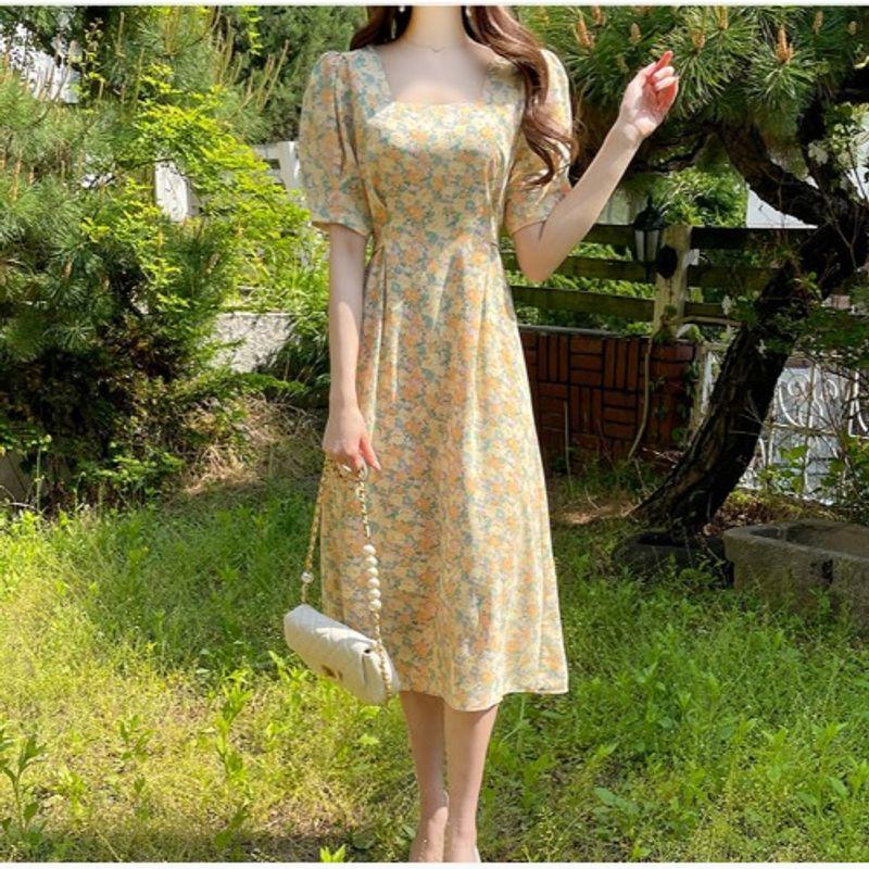 

Women s Summer Rose Rose Silm Dress Short Sleeve Yellow(1 Figure) 4XL