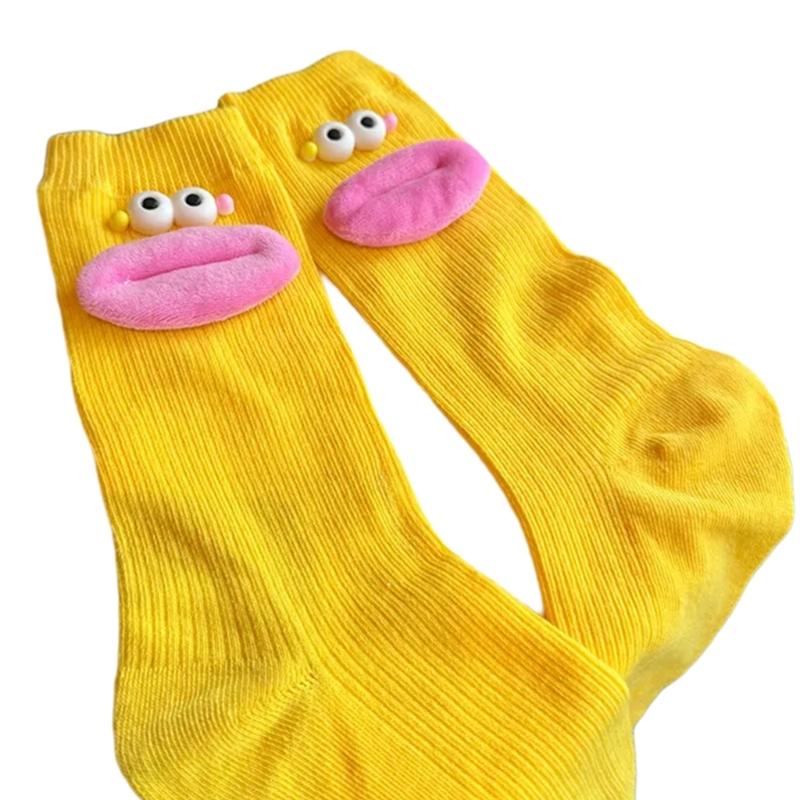 Cartoon 3D Doll Crew Socks Cotton Boot Socks Funny Ankle Socks Fun Novelty Designs Crew Socks Lovely Calf Socks Gifts жёлтый