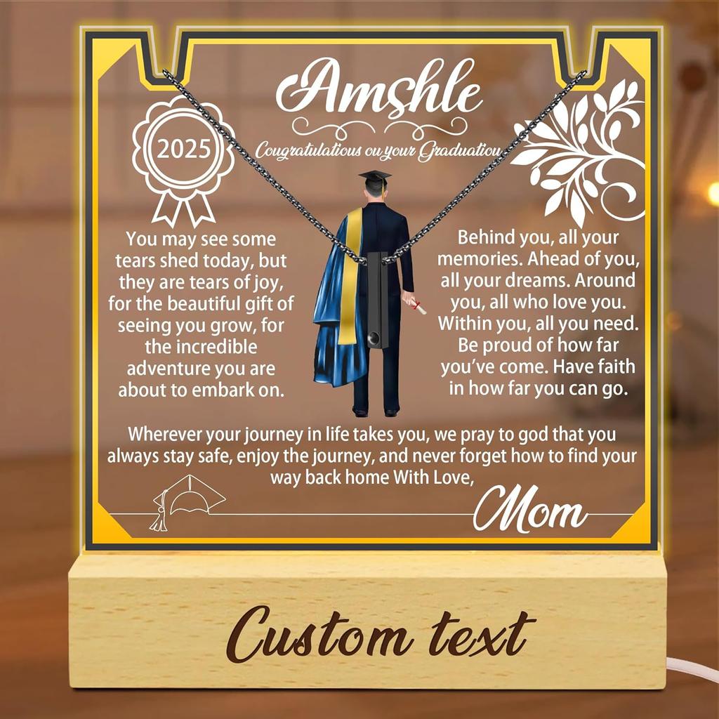 Personalized Graduation Lamp Custom Photo Name Projection Necklace Funny Graduation Gift for Daughter Son Students Graduates Classmates High School