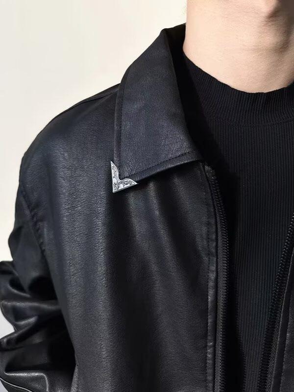 Veste en Cuir Noir Rétro pour Homme - Style Hipster Tendance Pilote avec Texture Craquelée pour le Port en Moto Printemps et Automne