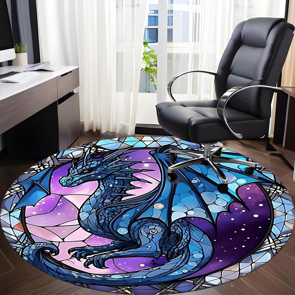1pc StainedGlass Dragon Office Round Area Rug, Under Office Chairs Bedroom Living Room Home Decor, Room Deco, Available in Various Sizes