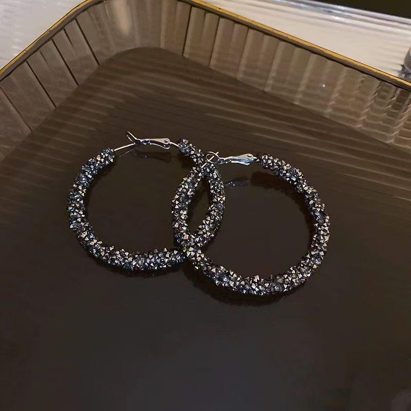 

Starry Rhinestone Circle Earrings: Women s High-End, Large Hoop Fashion серый