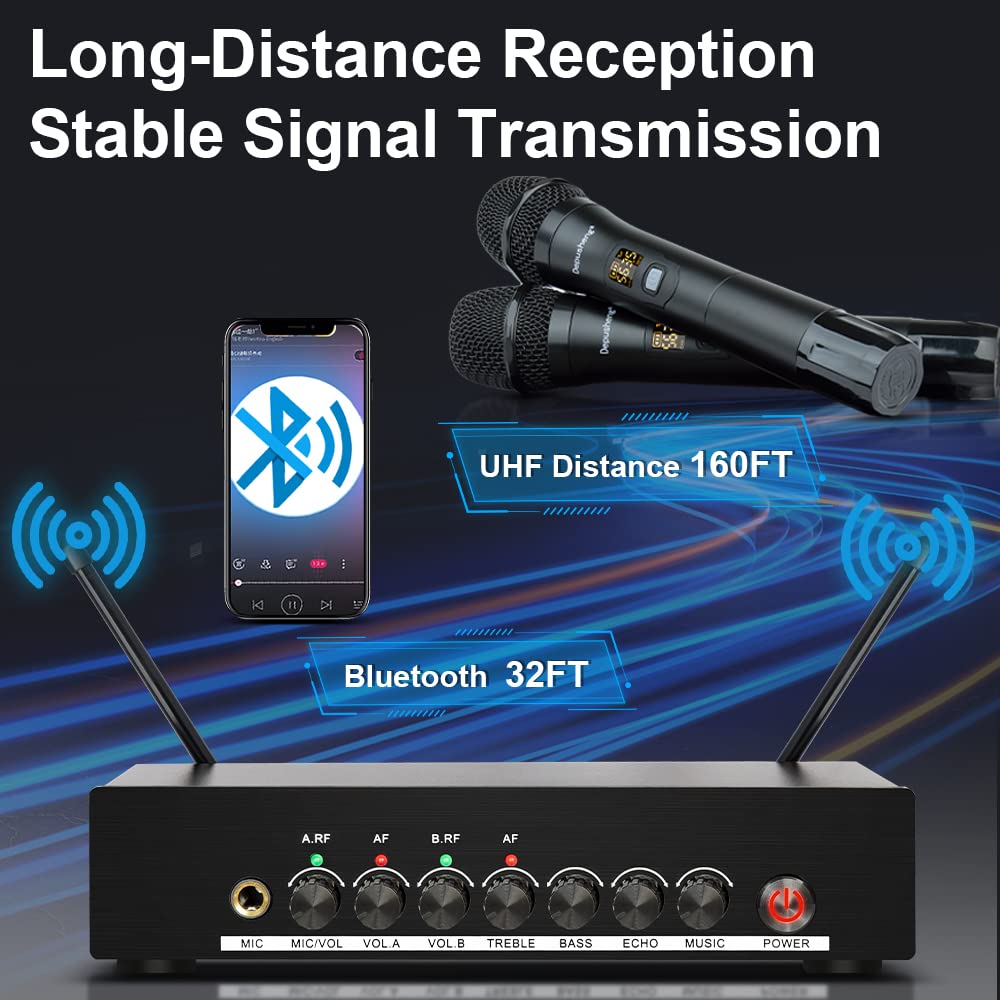 Depusheng D3 Professional Wireless Microphone Dual Portable UHF Wireless Receiver Suitable for KTV Family K-Song Stage Performance Bluetooth