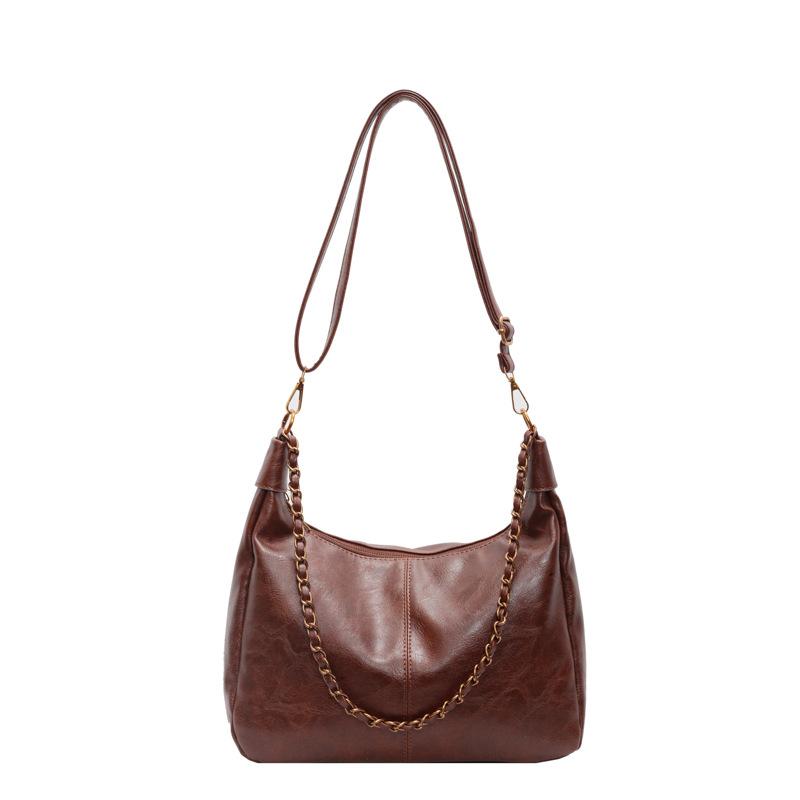 Retro shoulder bag new fashion texture women's bag simple solid color work commuter bag