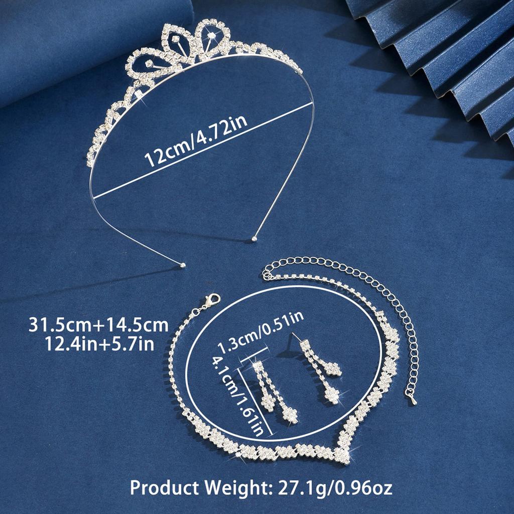 Bridal Tiara Crown Three-Piece Luxury Atmospheric Wedding Jewelry Set Premium Necklace Earrings Crown