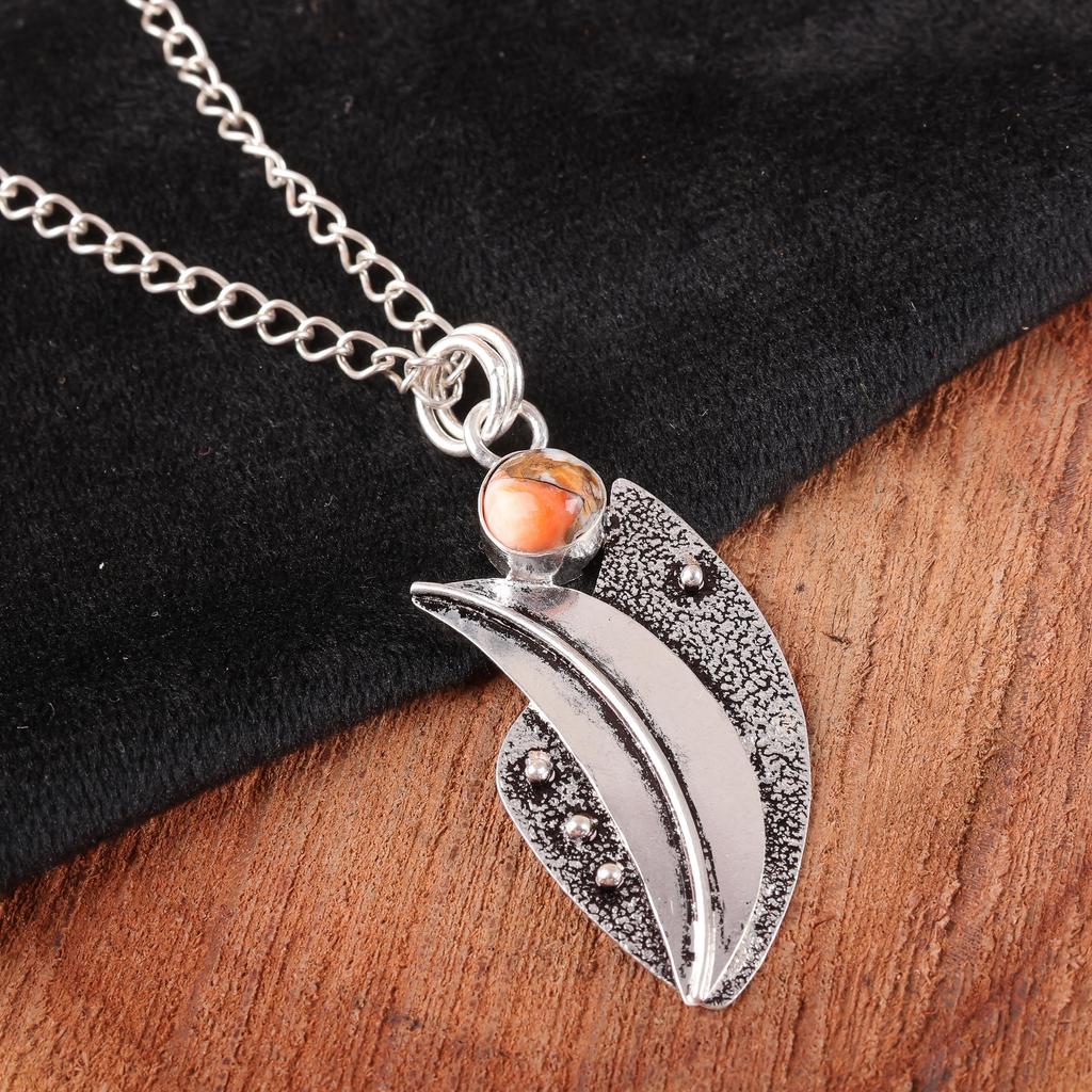 Orange Copper Turquoise 925 Solid Sterling Silver Pendant, Handmade Gemstone Pendant Jewelry, Gifts For Wife Pendant