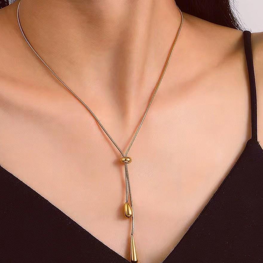 Minimalist Titanium Teardrop Pendant Necklace & Earrings Set