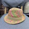 Lightweight Panama Handmade Crochet Rainbow Straw Hat Children Summer Travel Sunshade Sunscreen Top Hat Jazz Hat Men