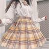 Yamabuki JK Academy Style Female Student Uniform: White Shirt & Pleated Plaid Midi Skirt Set