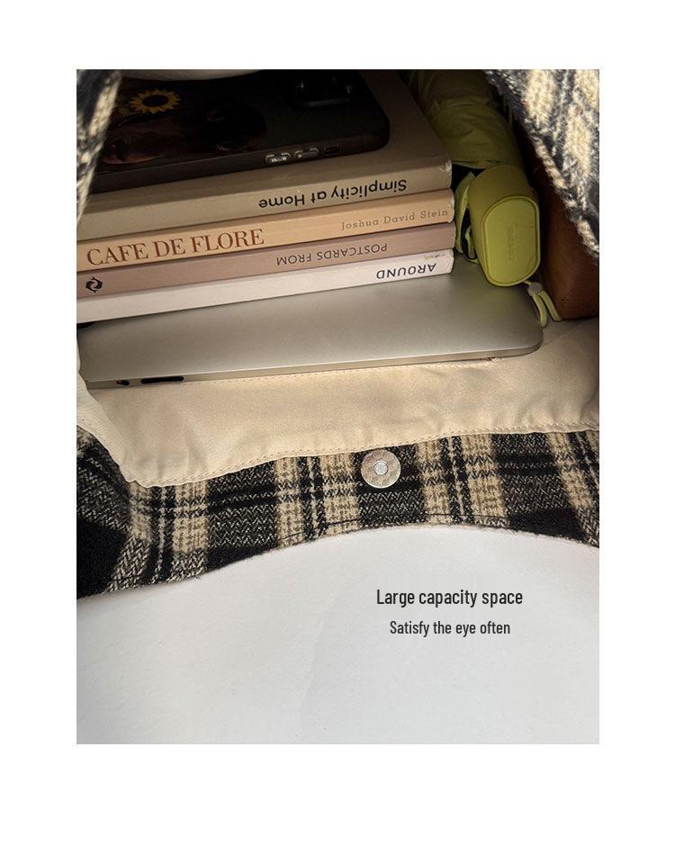 Lightweight Retro Plaid Tote Bag - Versatile, Large Capacity for Class, Shopping, or Commute