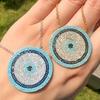 30mm Big Disco Charm Micro Pave Cubic Zirconia Nano Turquoise Bohemia Necklace
