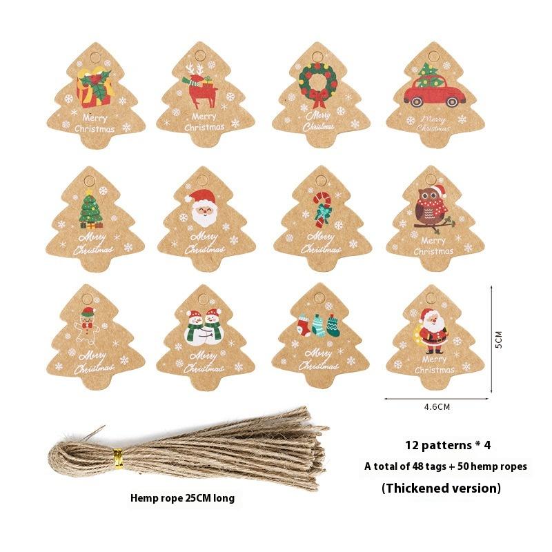 48Pcs Xmas Tree Tags Gift Bags Hanging Kraft Paper Tag Retro Christmas Candy Cookies Packaging Supplies Noel Navidad Decoration