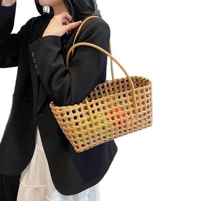 2025 Sommer Hohl-Strandtasche Für Damen Modekorb Wiederverwendbare Einkaufstaschen Designer Gewebte Handtasche Urlaubstasche Schwarz Bolso