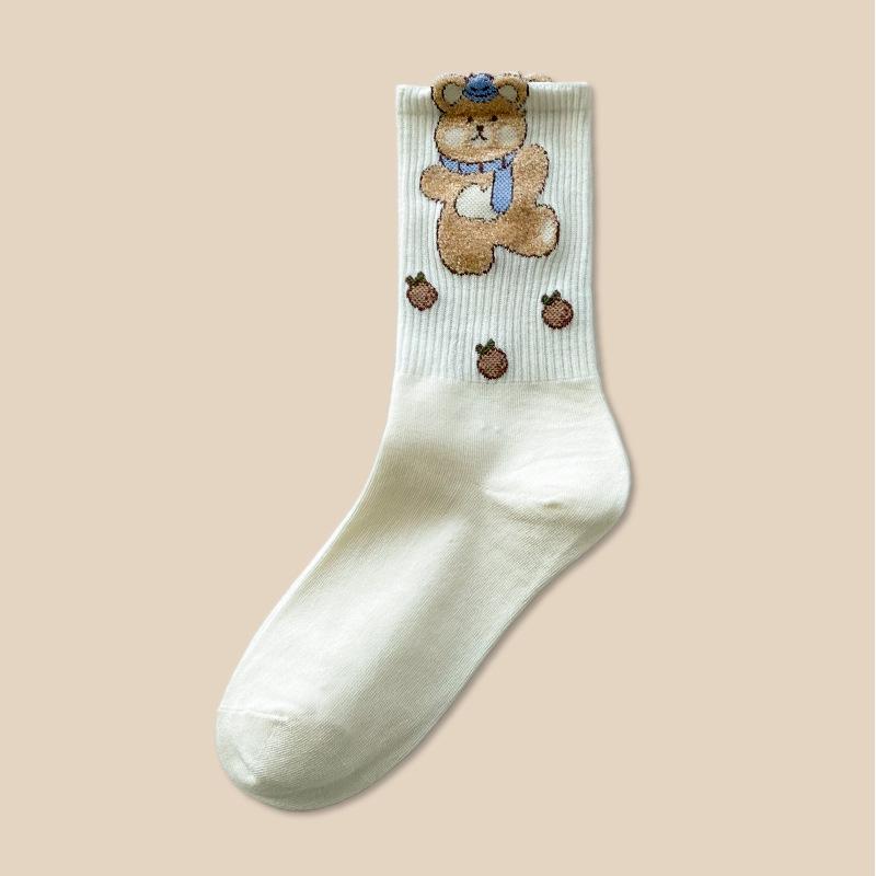 Acheng Women s Spring and Autumn High-Top Cotton Cartoon Socks - Versatile, Cute, Comfortable Mid-Length Slouch Socks One Size