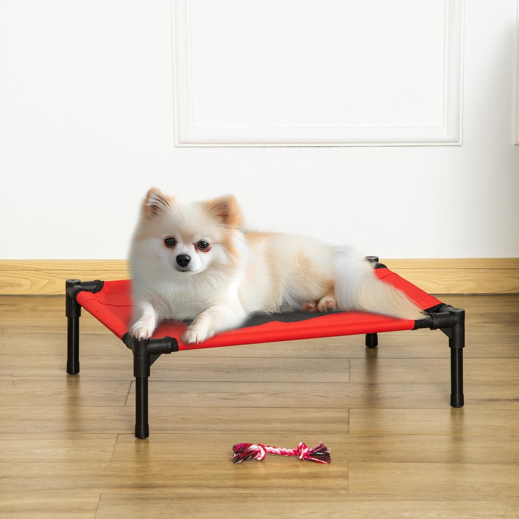 Elevated Pet Bed for Dogs Cats, Oxford Fabric and Textilene, 61 x 46 x 18 cm, Red and Black
