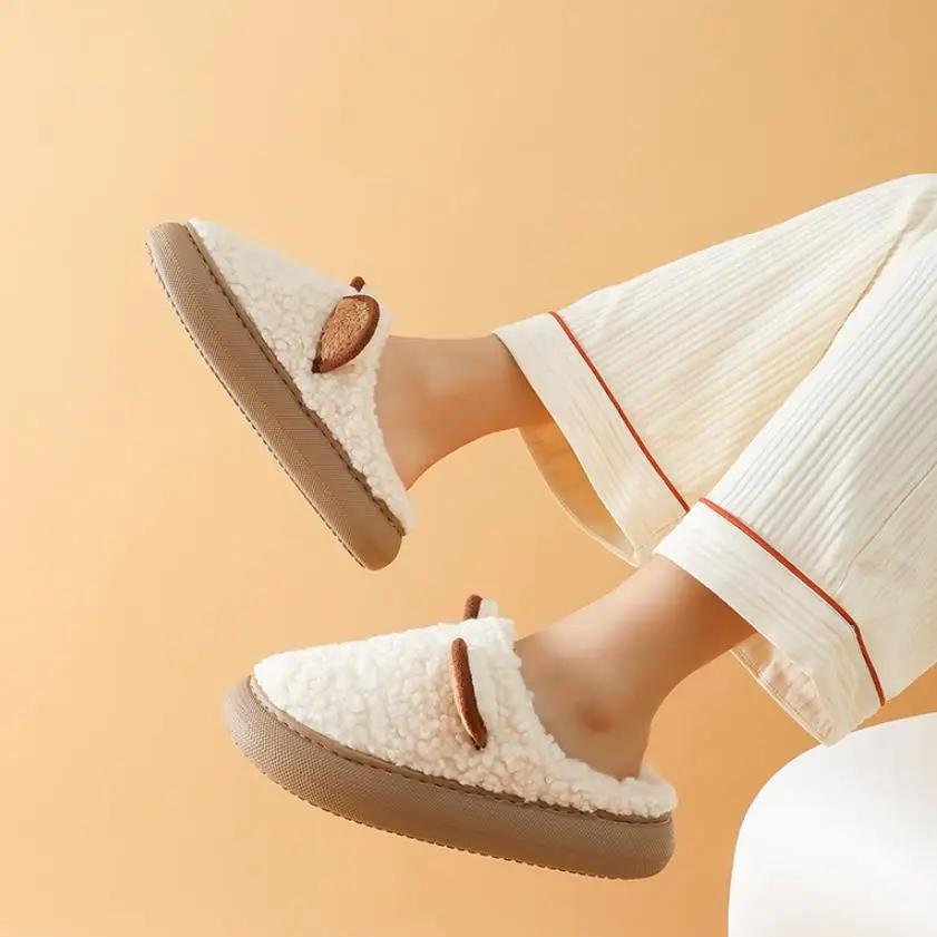 Fashion Women Warm Fluffy Slippers Thick Sole Home Lover Winter Shoes Cute Cartoon Ear Soft Plush Platform Female Male Indoor Slipper