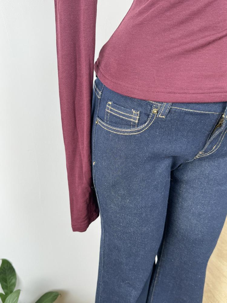 In-stock American Retro Low Waist Straight Leg Flare Jeans - Elastic Slim Fit Highlights Waistline 