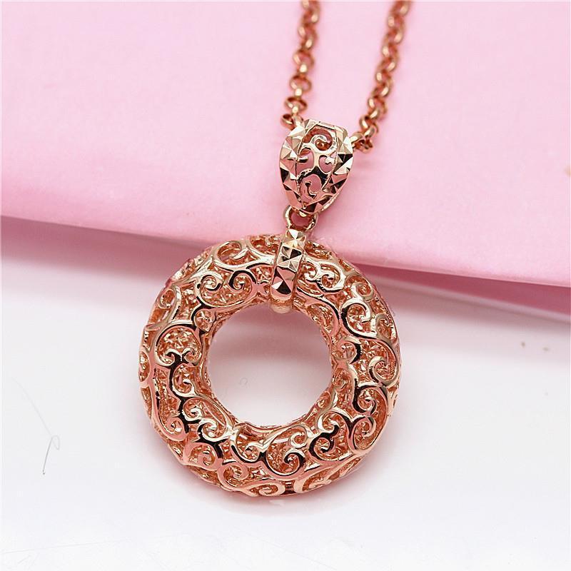 Purple Gold Color Gold Pattern Circle Temperament Fashion Style Rose Gold Plated Necklace Collarbone Chain