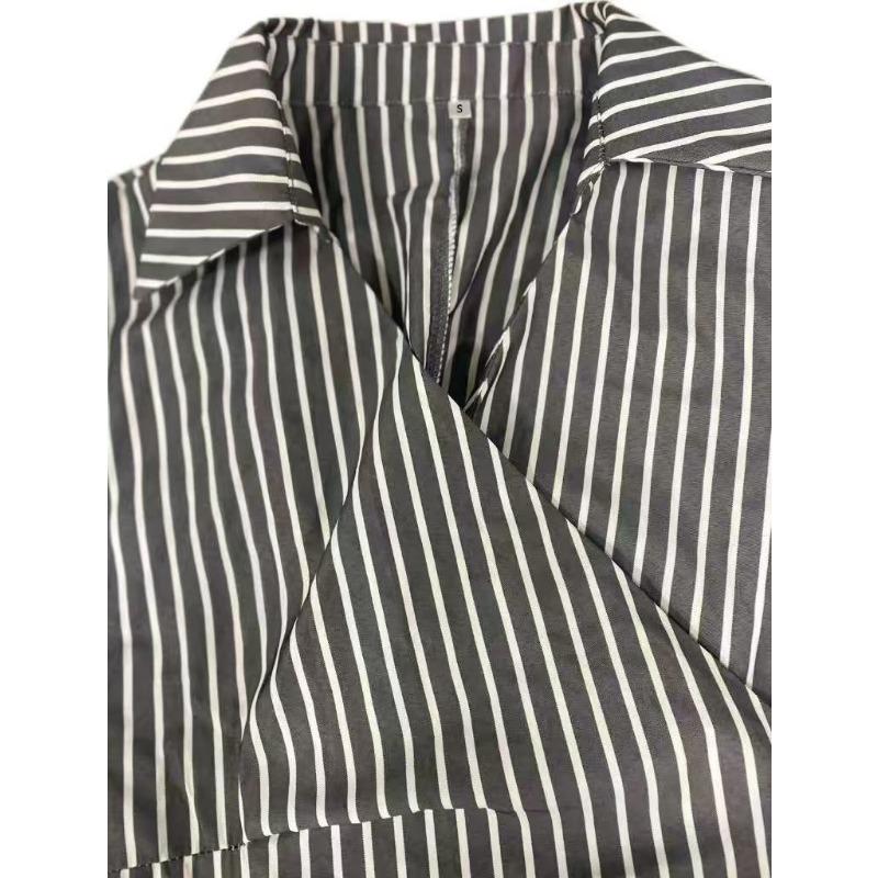 Dames Europese Stijl Gestreept Lange Mouwen Asymmetrisch Casual Blouse Shirt