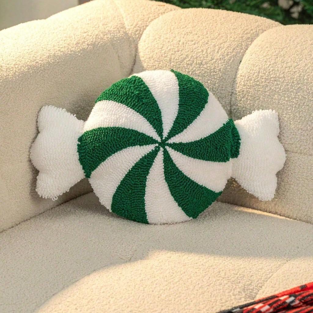 Cuscino Decorativo Festivo di Natale con Ricamo di Fiocchi di Neve e Caramelle per Arredamento Festivo della Casa