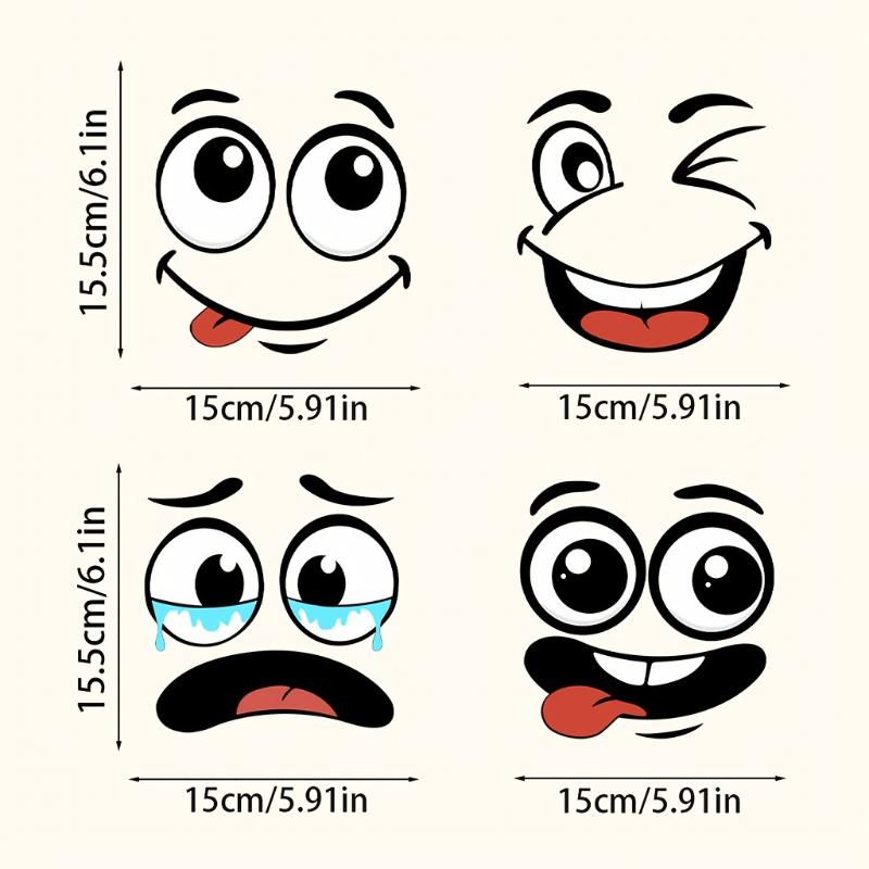 

4pcs Cartoon Face Self-adhesive Stickers Waterproof for Trash Cans Refrigerators Recreational Vehicle Universal Vinyl Decals