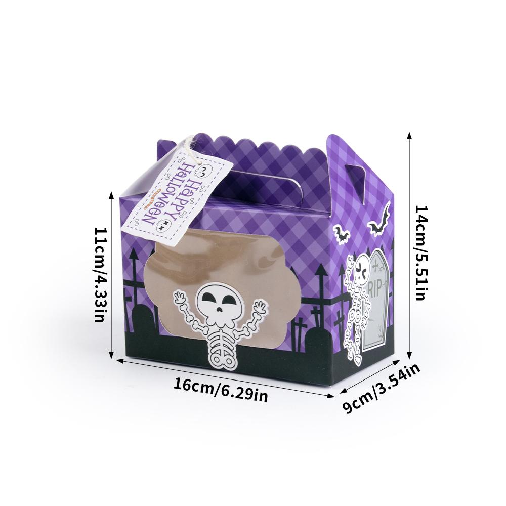 4pcs Halloween Kraft Paper Treat Boxes with Clear Window gift tags Halloween Party Bakery Candy Box Trick or Treat Kids Gift box