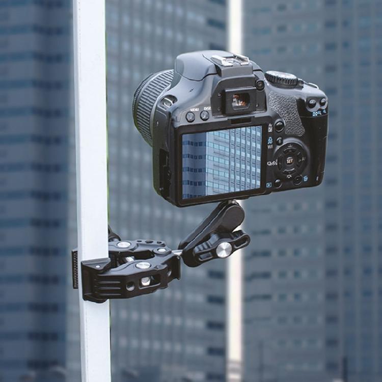 360 Degree Adjustable Clamp Mount with Cold Shoe 1/4" Thread for Secure Camera and Accessory Mounting