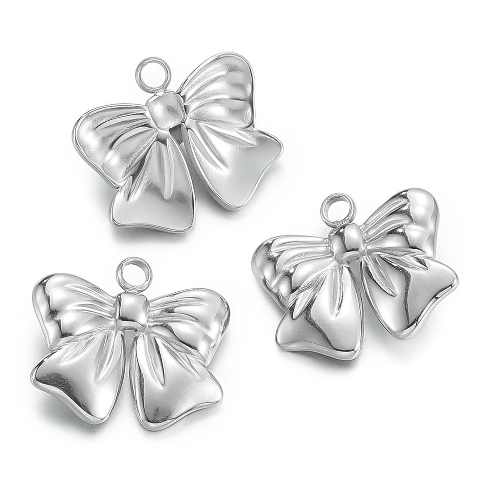 2pcs/Lot Multiple Styles Stainless Steel Bow Shape Charm Pendants for Earrings Necklace Pendant DIY Jewelry Making Accessories