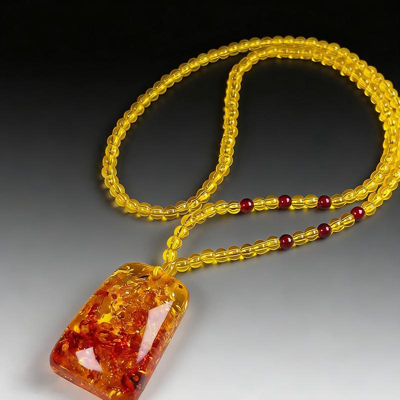 Retro Imitation Amber Necklace For Men And Women Long Pendant Sweater Chain Mother'S Day Gift