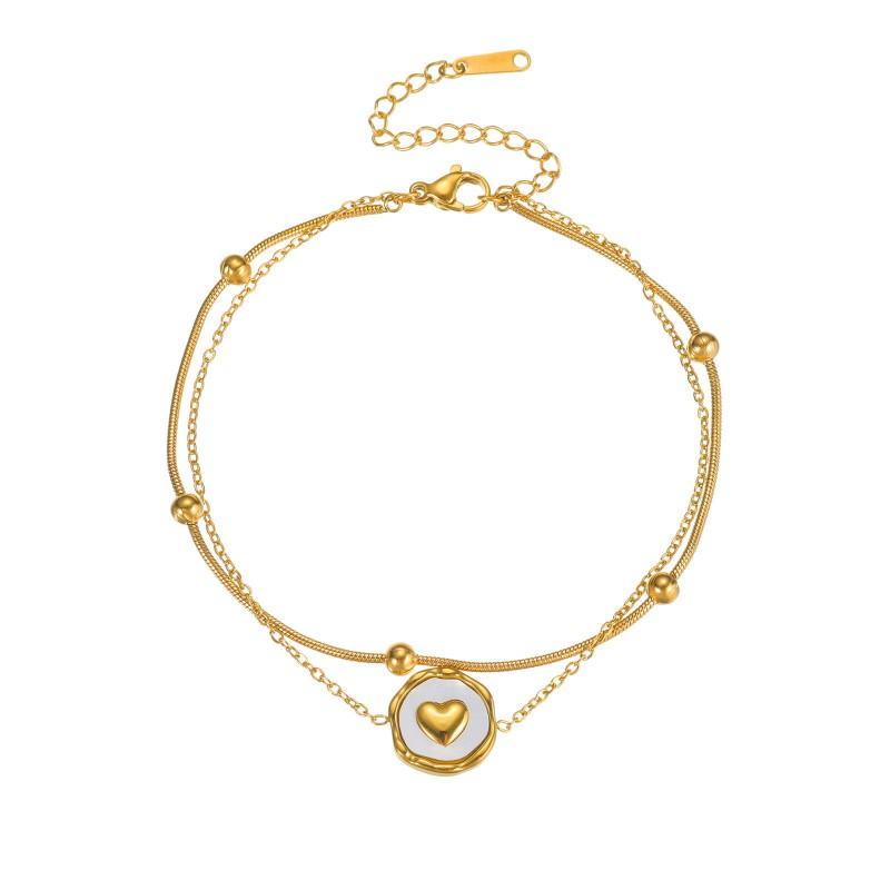 Minimalist Heart Double Layer Beaded Stainless Steel Bracelet Women Elegant Stackable Jewelry Accessory