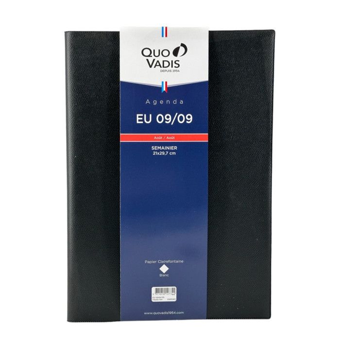 Agenda Semainier - Quo Vadis - EU 09/09 - 21x29,7 cm - Couverture vinyle - Noir Impala