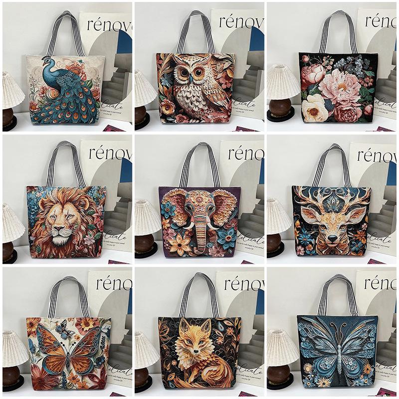 Bolsa de Ombro Feminina Bordada com Fio Dourado - Estilo Étnico, Grande Capacidade