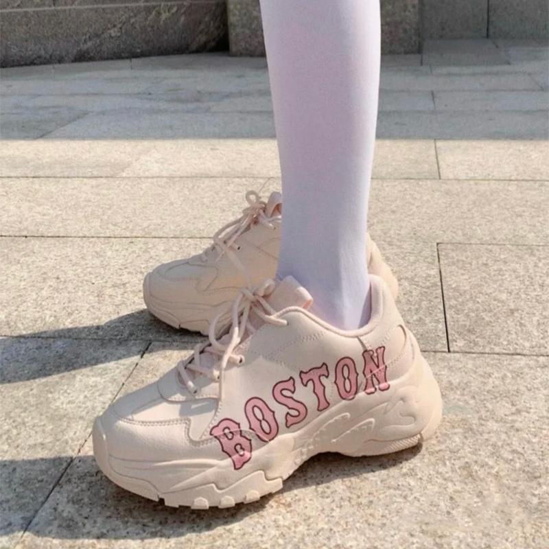 MLB Big Ball Chunky P Boston Slip Resistant Abrasion Resistant Low Top Chunky Sneakers Unisex Pink Sneakers 32SHC2011-43P