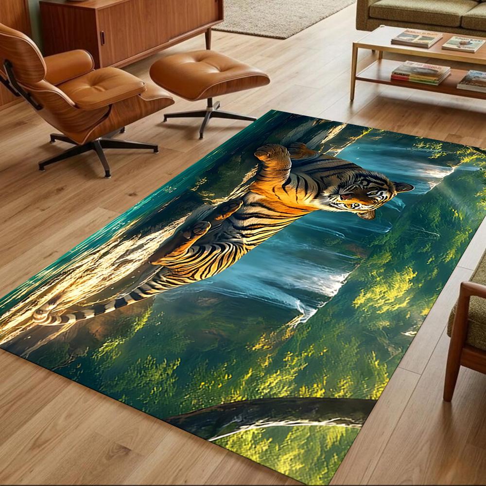 Tiger In Waterfall Realm Non-Slip Home Carpet Design for Office Decor Living Room Gift
