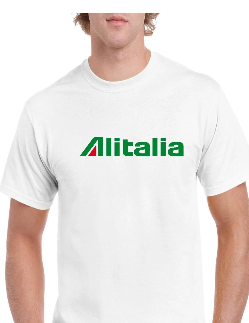Alitalia Red Green Retro Logo Italian Airline White Cotton Short Sleeve T-Shirt 3XL