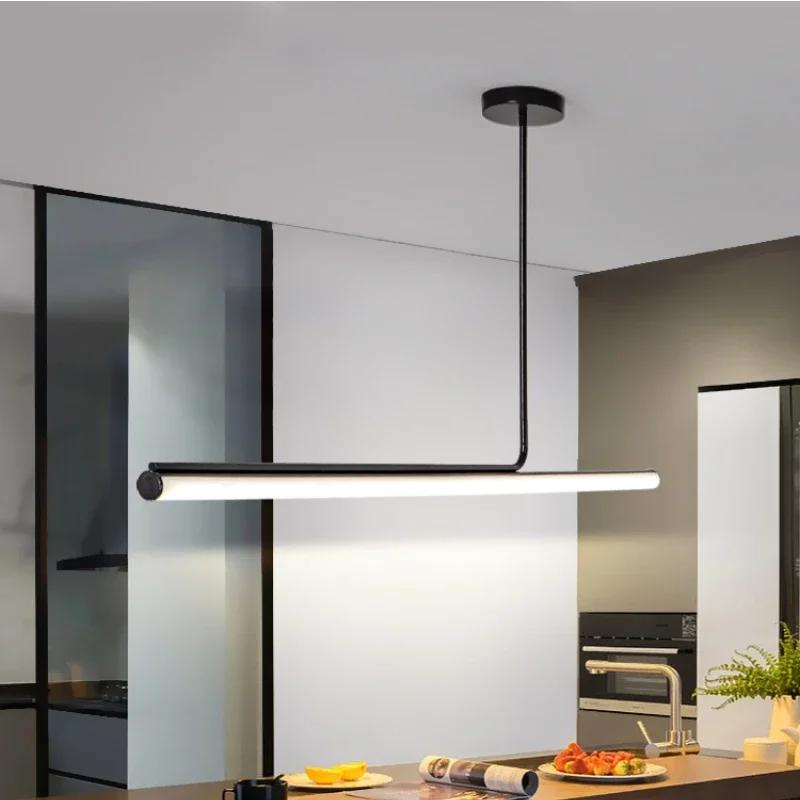 Modern minimalist restaurant pendant light Nordic luxury long tube light dining table creative counter long glossy attic light