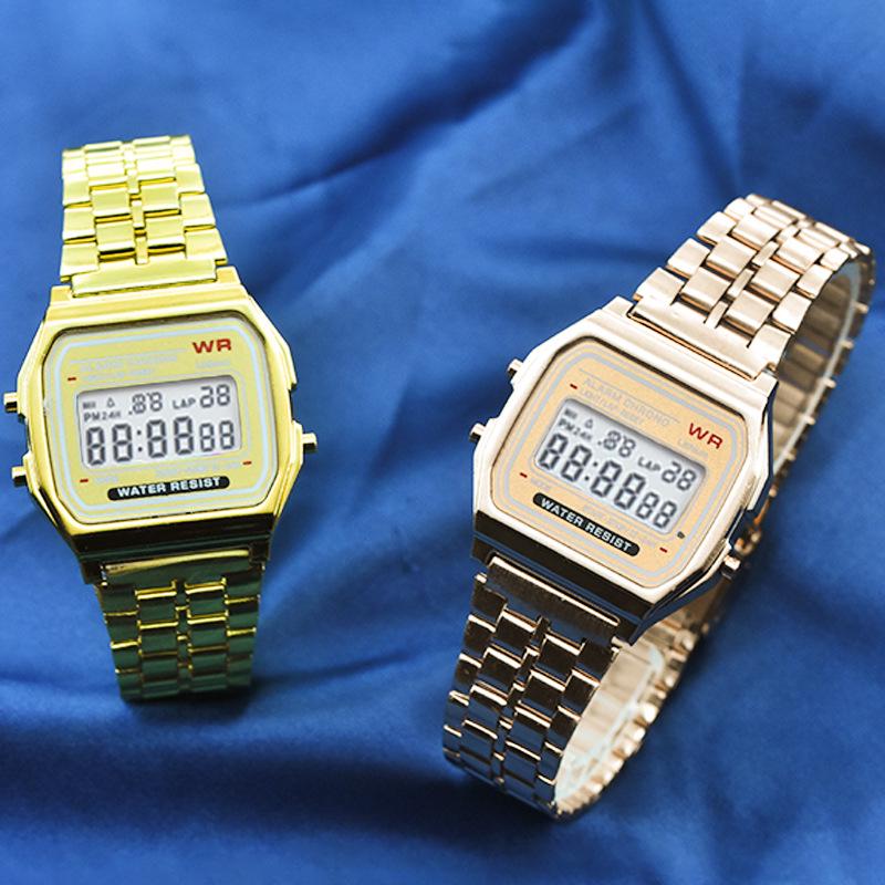 F91W Edelstahlarmband Multifunktionale LED Digitaluhr für Damen und Herren