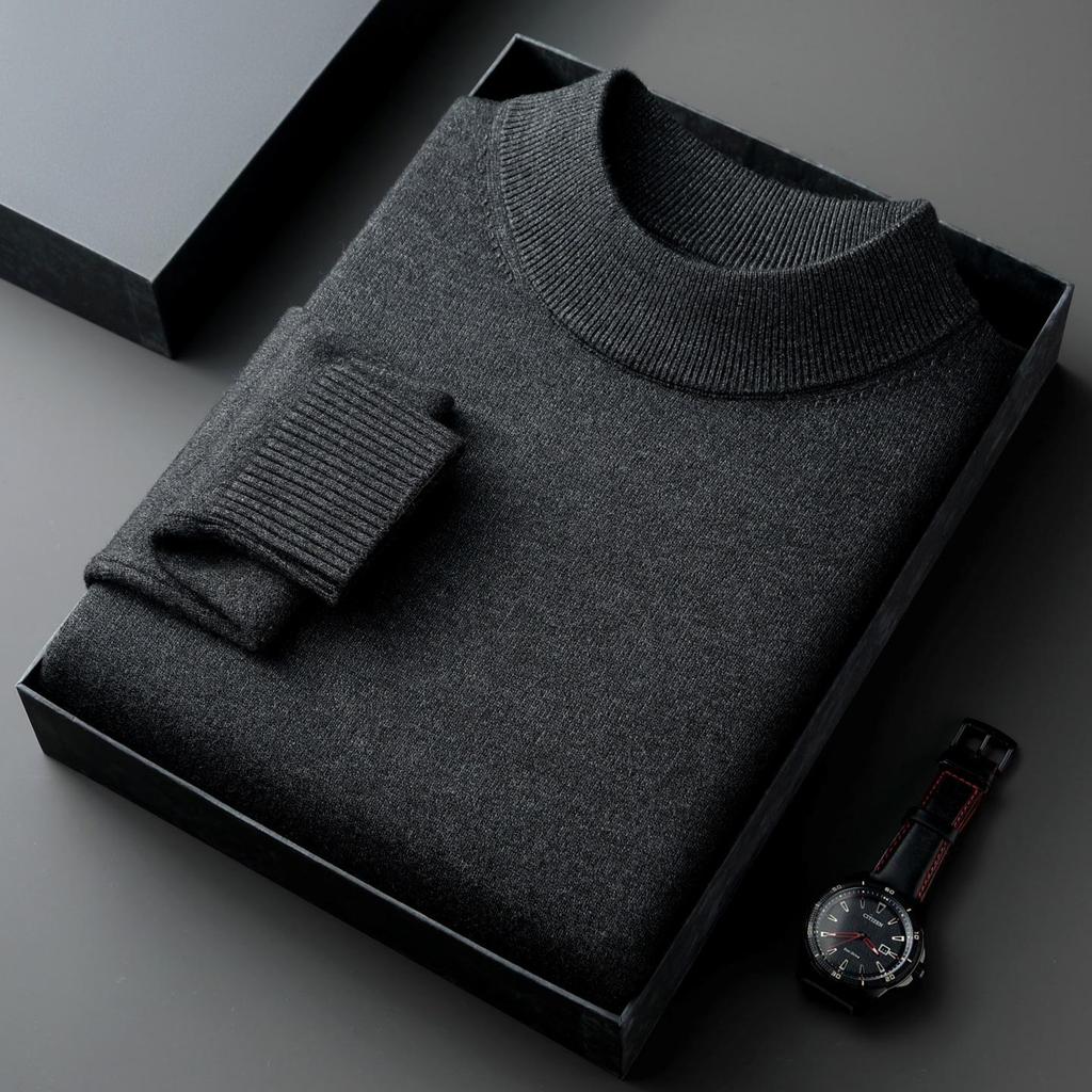 Men's Winter Knitted Wool Sweater with Half-High Collar