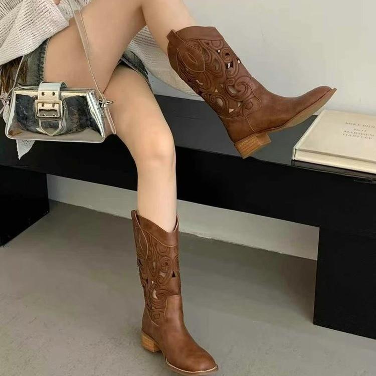 Ausgeschnittene western cowboy stiefel damen neu Xinjiang mongolische grasland kleidung herbst und winter braun wüste kurze stiefel