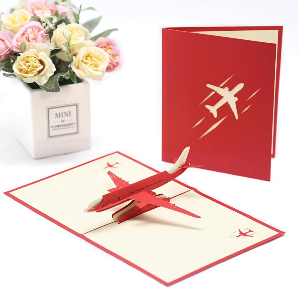

3D Pop Up Airplane Greeting Card, Creative Laser Cut Plane Postcard for Birthday, Retirement & Pilots 13 x 16cm(fold) красный