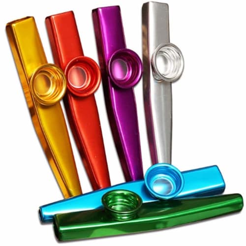 Metal Kazoo with 6 Vibrating Diaphragms, Silver, Red, Blue, Yellow, Green, Purple, Whistle, Wind Instrument
