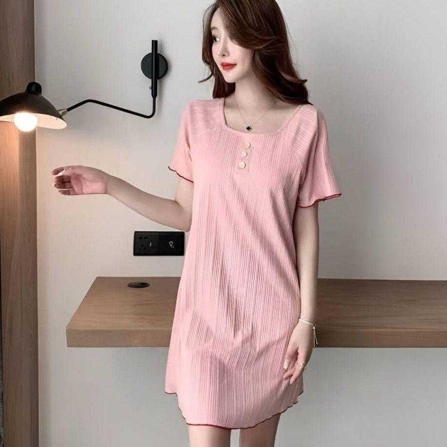 Sleeping Skirt for Women in Summer Thin Design Without Chest Cushion Girl's Skirt Sexy Women's Sleepwear Loose Fit Can Be Worn Outside Short Sleeved