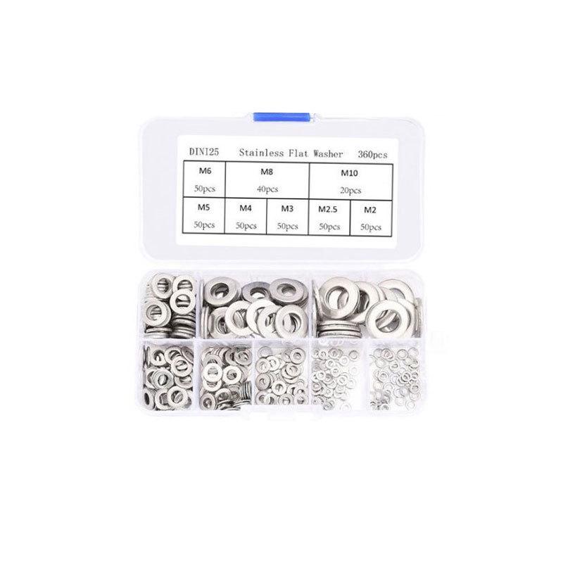 304 Stainless Steel Flat Washer Set - 360pcs (M2-M10)